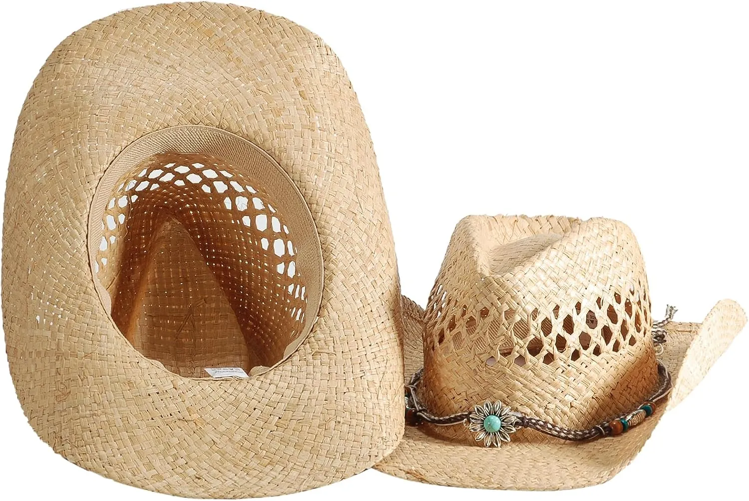 Straw Cowboy Cowgirl Hats for Women Men Summer Beach Sun Hat Panama Wide Brim Western Hat