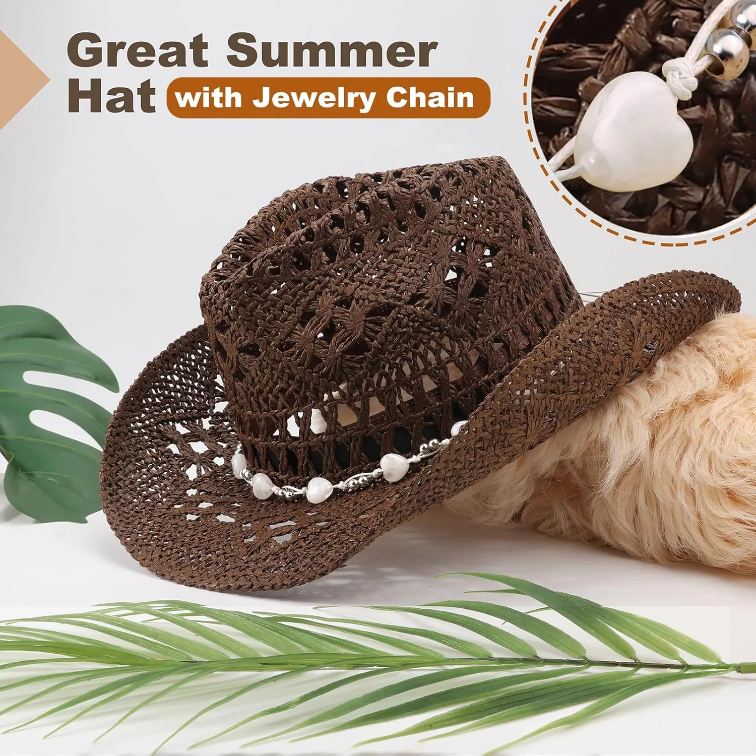 Straw Cowboy Hats for Women Men Western Cowgirl Hats with Shapeable Brim Woven Hollow Out Unisex Beach Roll Up Caps