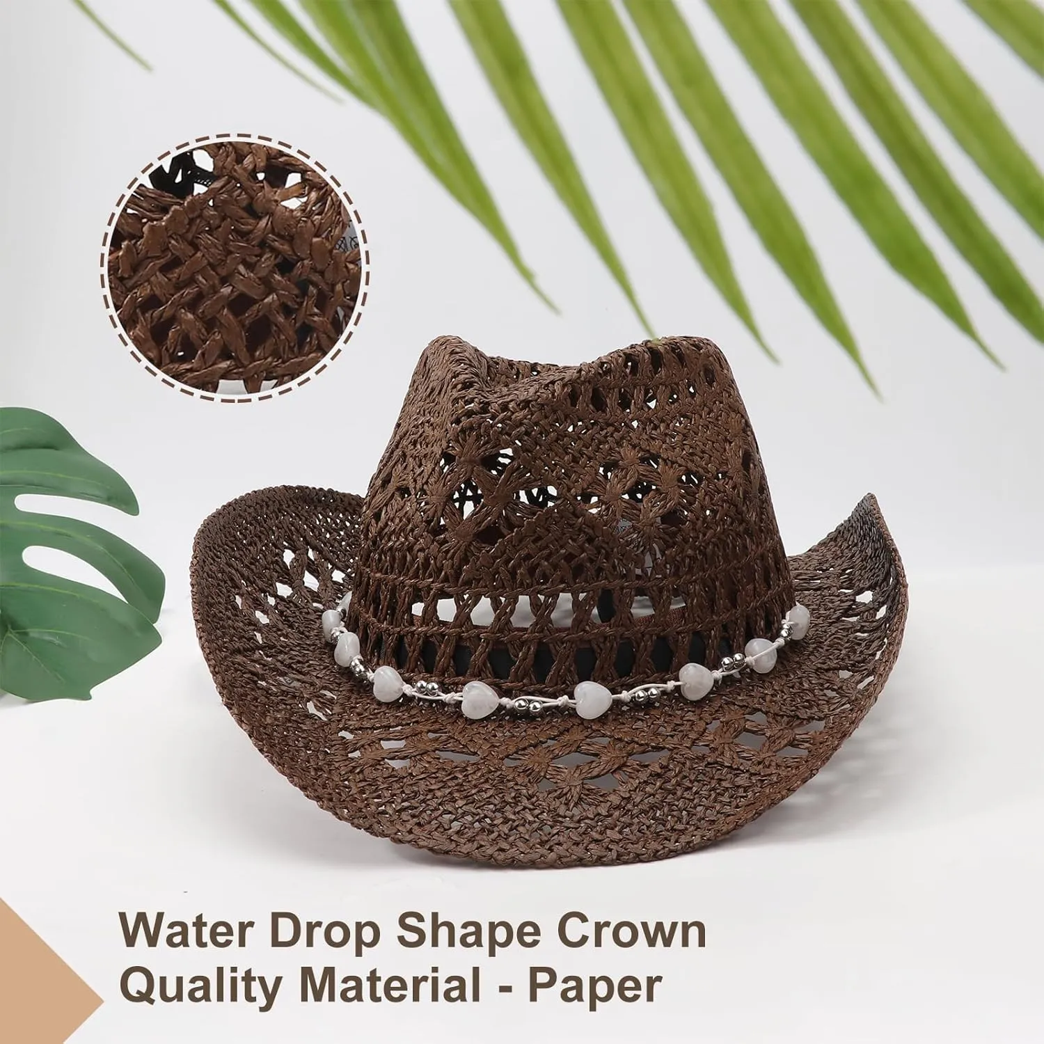 Straw Cowboy Hats for Women Men Western Cowgirl Hats with Shapeable Brim Woven Hollow Out Unisex Beach Roll Up Caps
