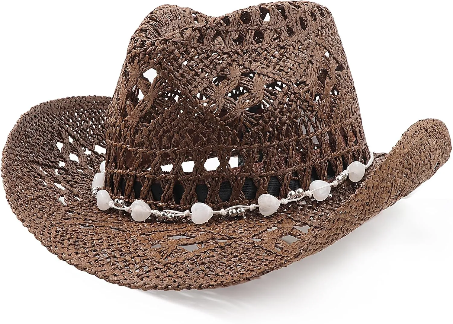 Straw Cowboy Hats for Women Men Western Cowgirl Hats with Shapeable Brim Woven Hollow Out Unisex Beach Roll Up Caps