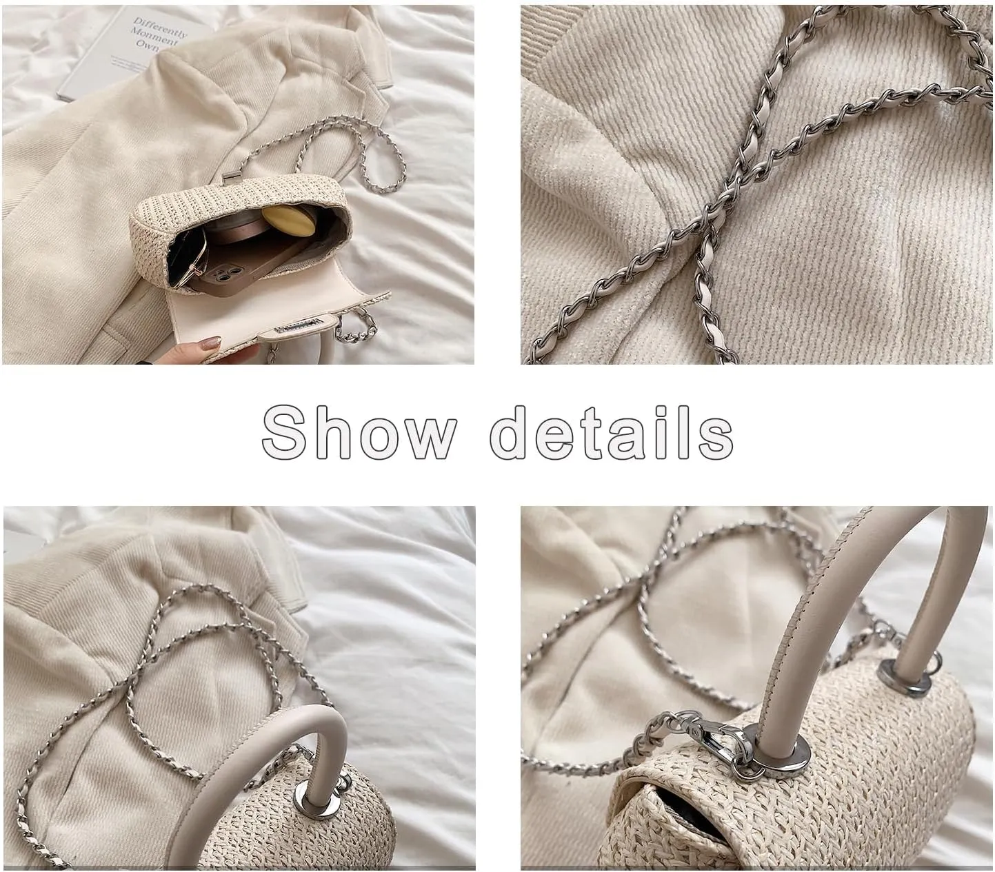 Straw Crossbody Bags and Handbags for Women 2024 Woven Purse Summer Straw Evening Purse Chain Beach Tote for Vacation