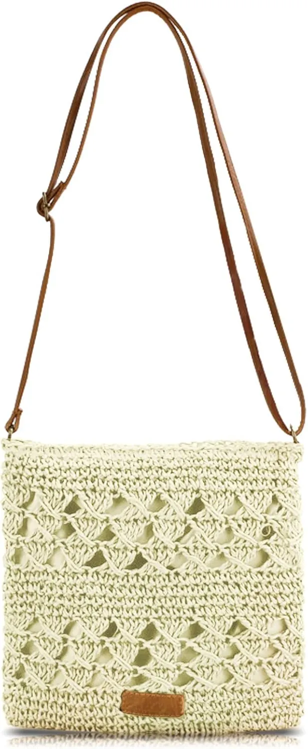 Straw Crossbody Bags for Women Small Summer Beach Bag Boho Handmade Weave Shoulder Handbag Purse for Vacation Travel