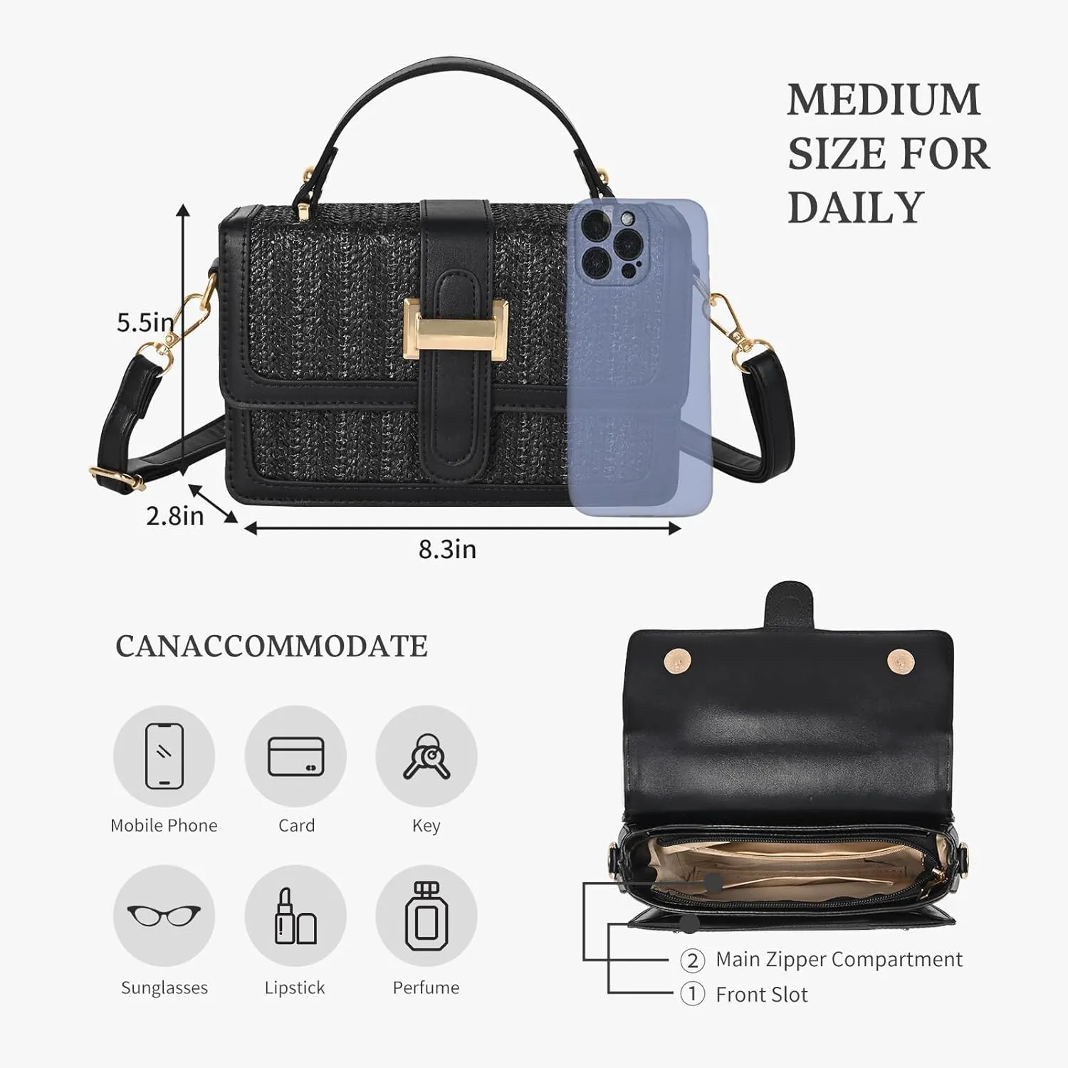 Straw Crossbody Bags for Women Summer Straw Clutch Bag Woven Beach Purse Vacation Handbags
