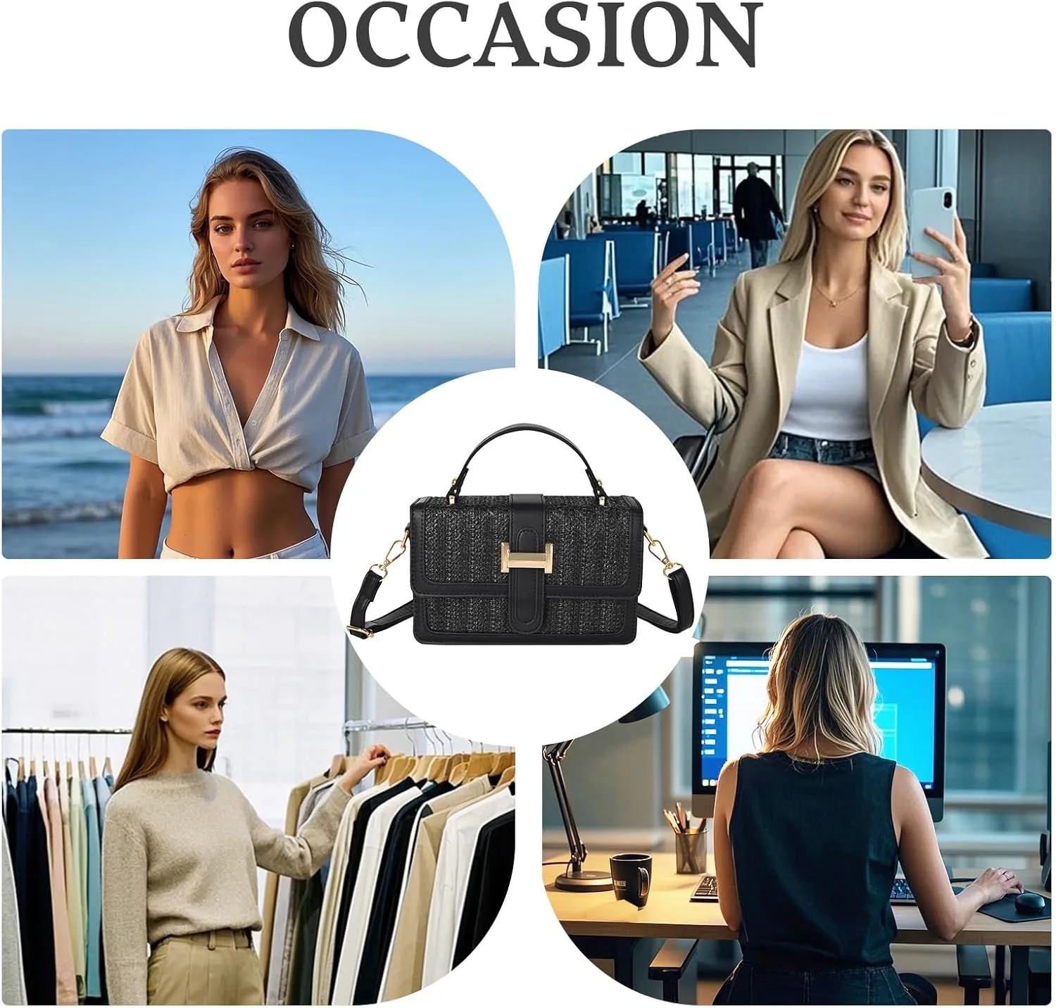 Straw Crossbody Bags for Women Summer Straw Clutch Bag Woven Beach Purse Vacation Handbags