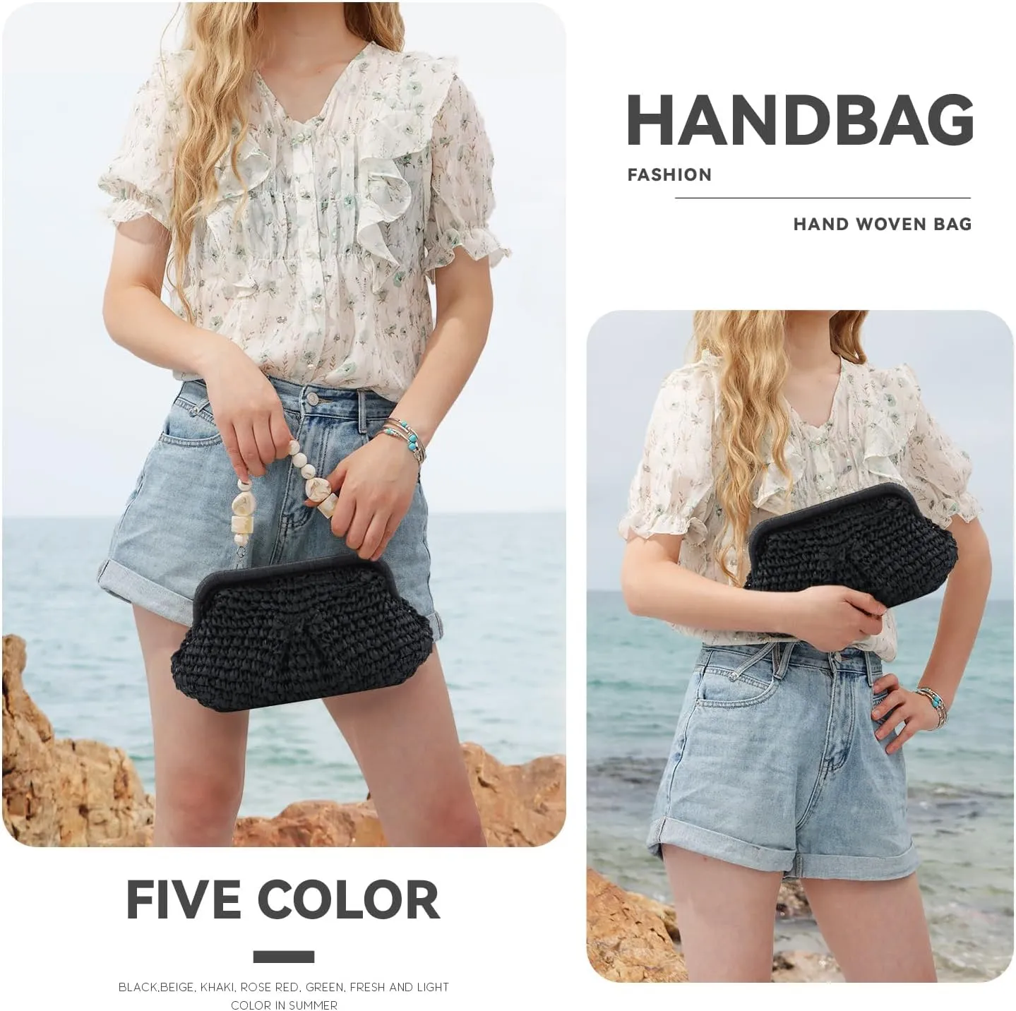 Straw Dumpling Clutch Bag - Woven Straw Tote Clutch Purse for Women - Summer Beach Bag - Wicker Clutch