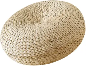 Straw Flat Seat Cushion, 19.6" x 6.7" Floor Pouf Mat, Handmade Ottoman Footstool- Round Braided Natural Foot Rest, Bohemian Living Room Decor for Meditation, Zen,Yoga Practice