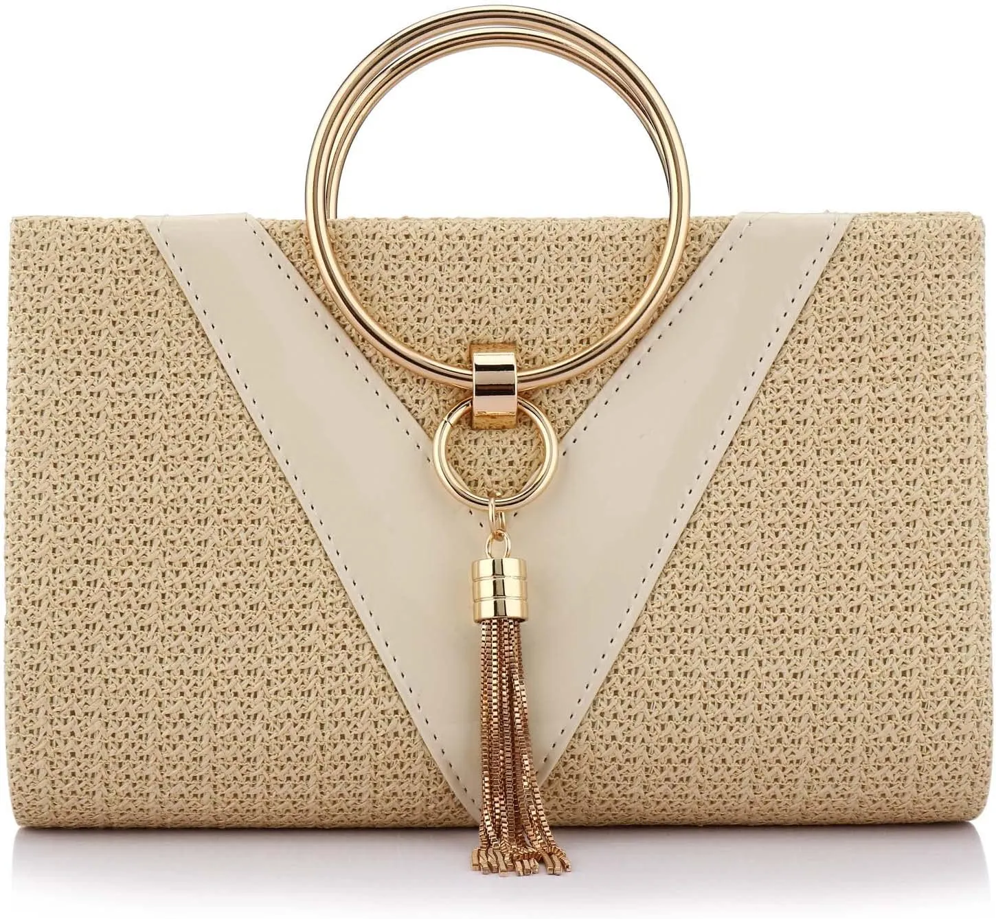 Straw Handbag Evening Bag Clutch Purses for Women, Fashion Summer Beach Tote Tassels Straw Clutch