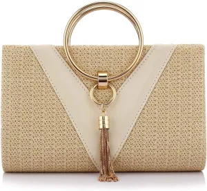 Straw Handbag Evening Bag Clutch Purses for Women, Fashion Summer Beach Tote Tassels Straw Clutch