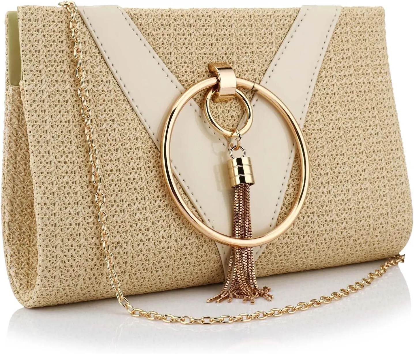 Straw Handbag Evening Bag Clutch Purses for Women, Fashion Summer Beach Tote Tassels Straw Clutch