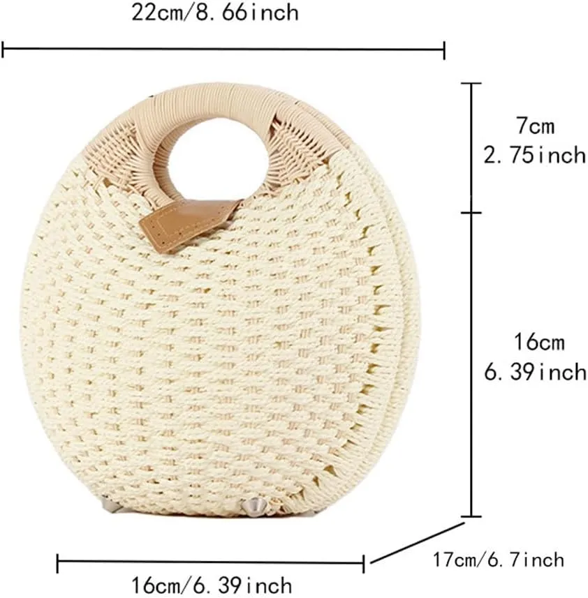 Straw Handbag,Women Hand Woven Tote,Beach Rattan Tote Bag,Retro Shell Bag