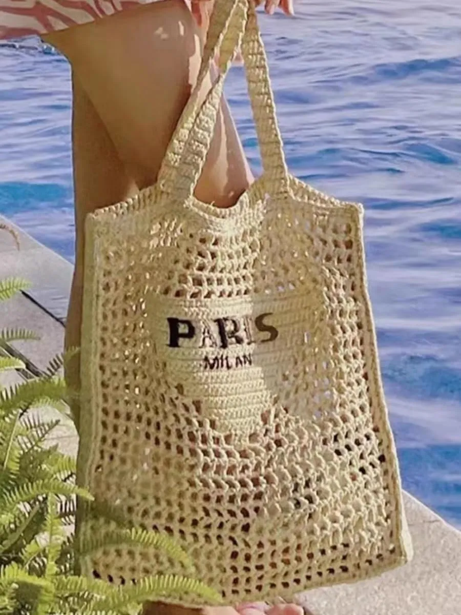 Straw Mesh Crochet Tote Bag for Women - Beach Bag with Woven Design
