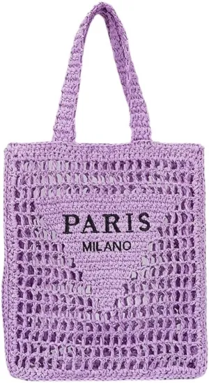 Straw Mesh Crochet Tote Bag for Women - Beach Bag with Woven Design