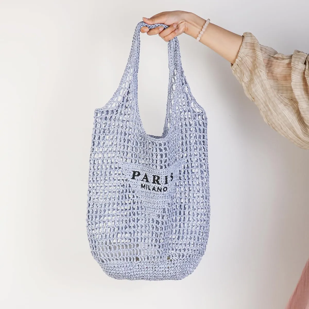 Straw Mesh Tote Bag for Women 2023 New Mesh Hollow Woven Beach Bag Large Travel Shoulder Handbags Hobo Bag