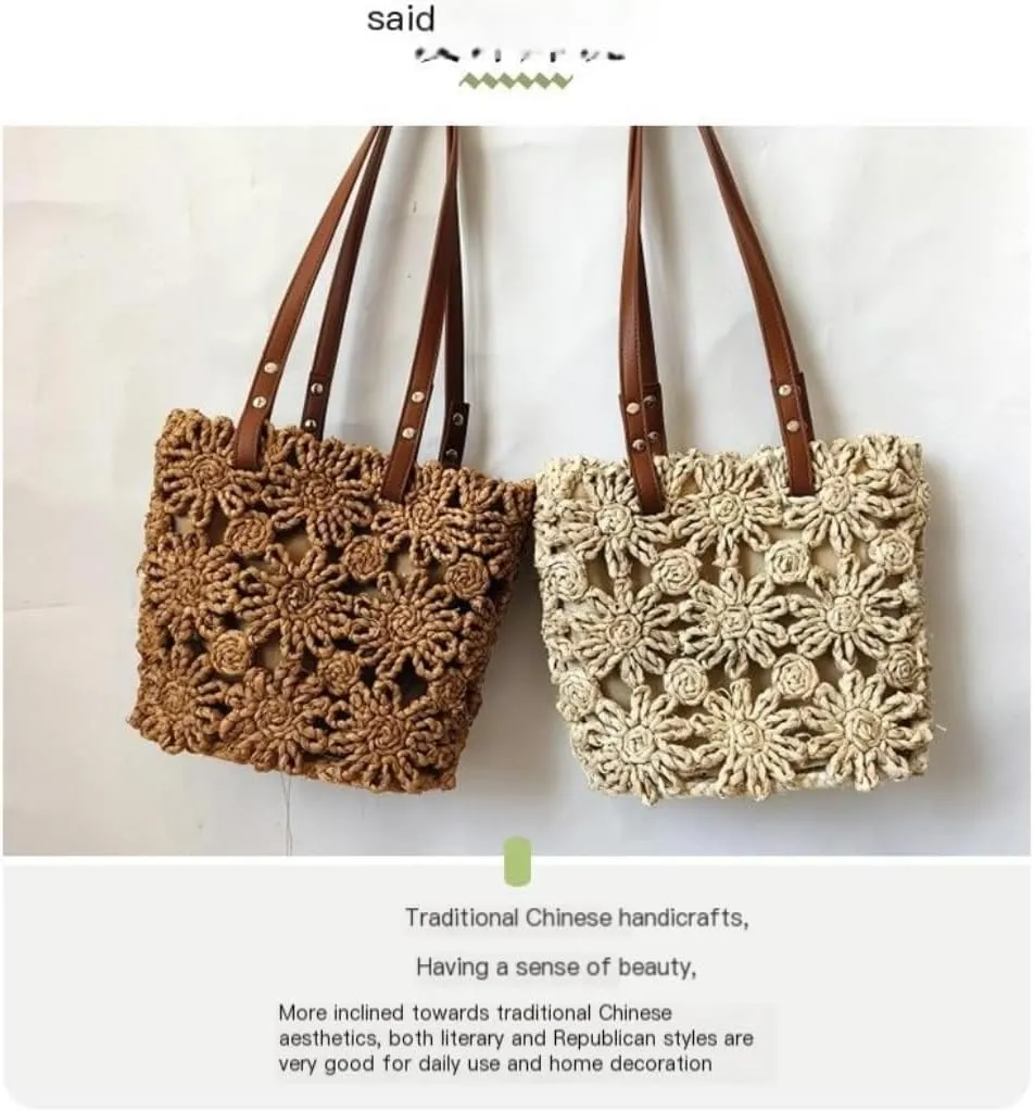 Straw Purse New Hand-woven Straw Bag Hollow Bucket Bag Corn Husk Braid Sewn Handbag In Stock Straw Purses