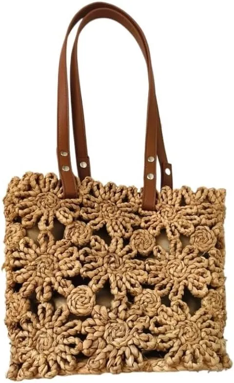 Straw Purse New Hand-woven Straw Bag Hollow Bucket Bag Corn Husk Braid Sewn Handbag In Stock Straw Purses