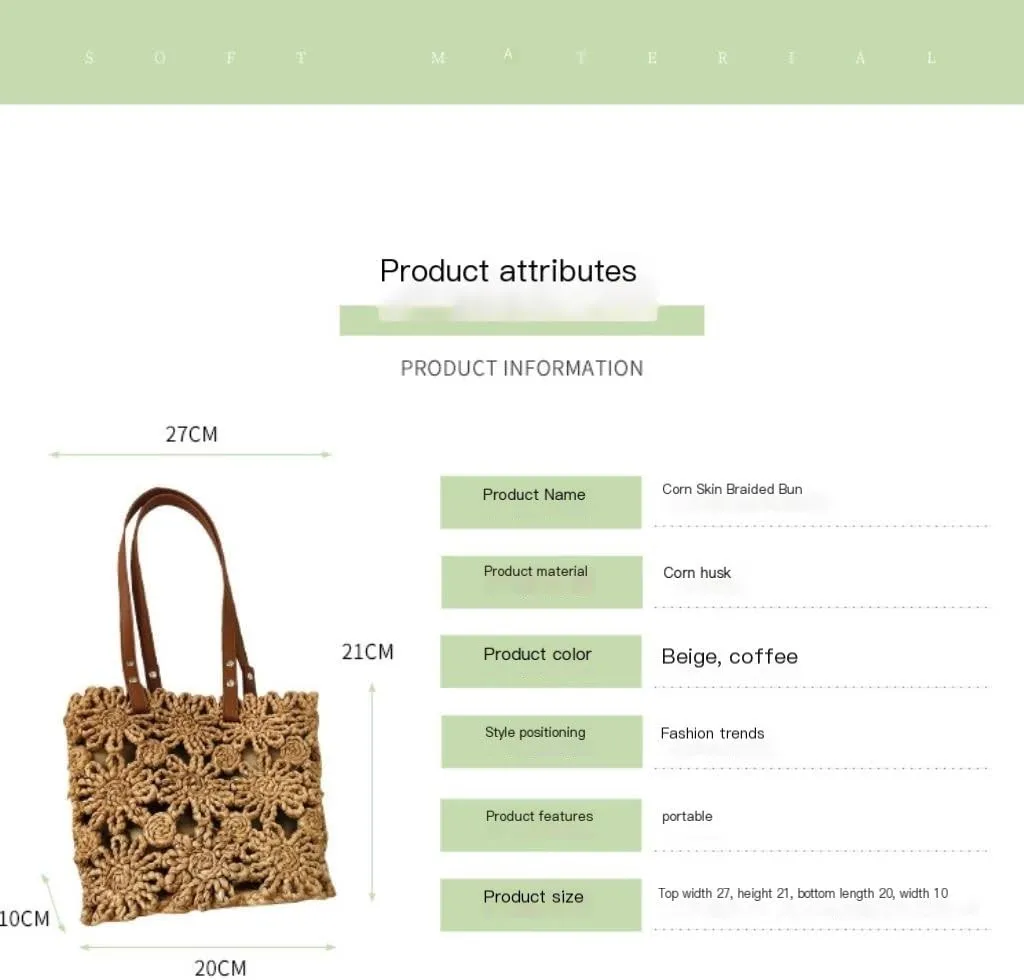 Straw Purse New Hand-woven Straw Bag Hollow Bucket Bag Corn Husk Braid Sewn Handbag In Stock Straw Purses