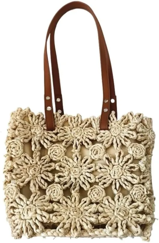 Straw Purse New Hand-woven Straw Bag Hollow Bucket Bag Corn Husk Braid Sewn Handbag In Stock Straw Purses