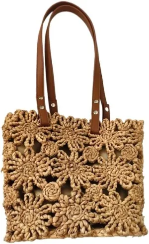 Straw Purse New Hand-woven Straw Bag Hollow Bucket Bag Corn Husk Braid Sewn Handbag In Stock Straw Purses