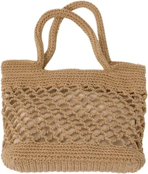 Straw Shoulder Beach Bag Cotton Thread Hand-crocheted Bag Handmade Shoulder Bag Large Capacity Messenger Bag for Women (Brown)