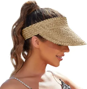 Straw Sun Visors & Hats for Women - Packable Beach Hats, Handmade, Sun Protection