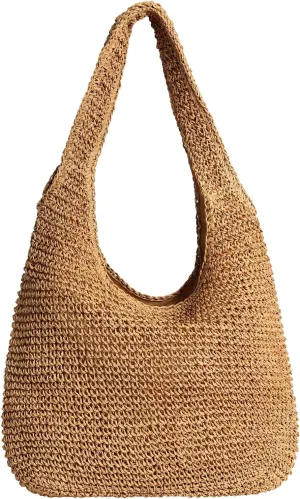 Straw Tote Bag for Women Summer Woven Beach Bag Handmade Shoulder Bag Rattan Handbag