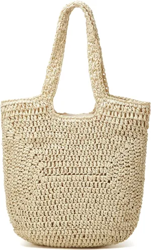 Straw Tote Bag for Women Woven Beach Handbag Handmade Crochet Casual Straw Shoulder Bags Summer Bohemian Hobo Bags