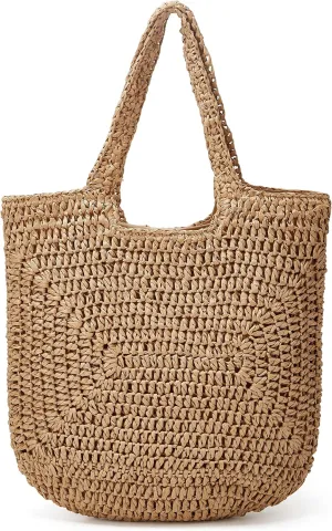Straw Tote Bag for Women Woven Beach Handbag Handmade Crochet Casual Straw Shoulder Bags Summer Bohemian Hobo Bags