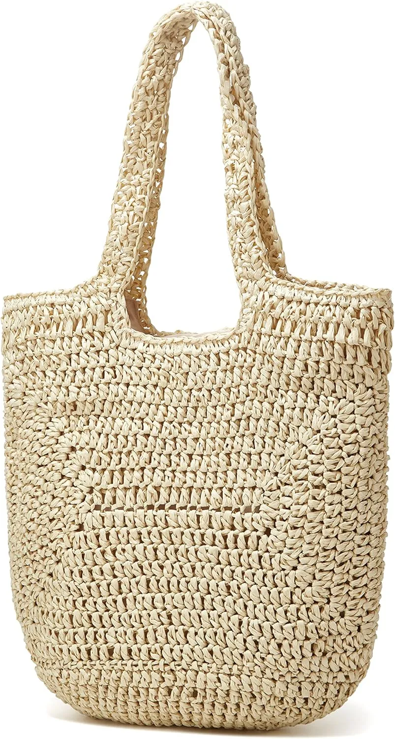Straw Tote Bag for Women Woven Beach Handbag Handmade Crochet Casual Straw Shoulder Bags Summer Bohemian Hobo Bags