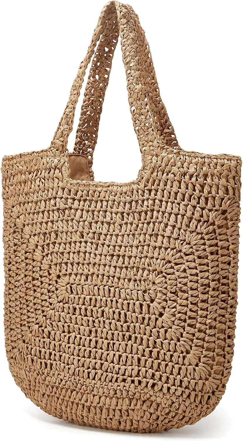 Straw Tote Bag for Women Woven Beach Handbag Handmade Crochet Casual Straw Shoulder Bags Summer Bohemian Hobo Bags