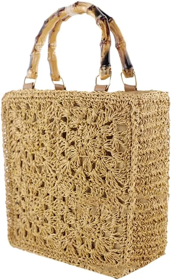 Straw Tote Bags for Beach Women Summer Floral Woven Shoulder Purse Travel Beach Handbag Handmade Purse