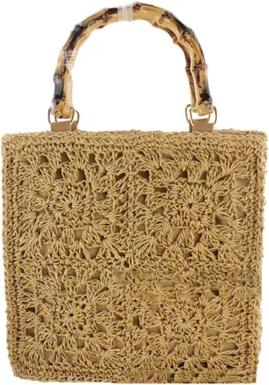 Straw Tote Bags for Beach Women Summer Floral Woven Shoulder Purse Travel Beach Handbag Handmade Purse