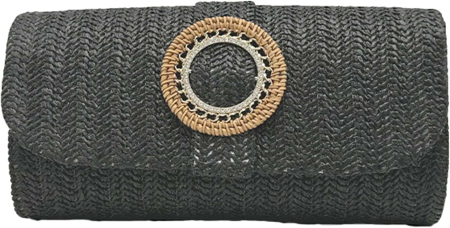 Straw Woven Clutch Purse 2025 Summer Boho Evening Handbag Chain Crossbody Bag Flap Envelope Vacation