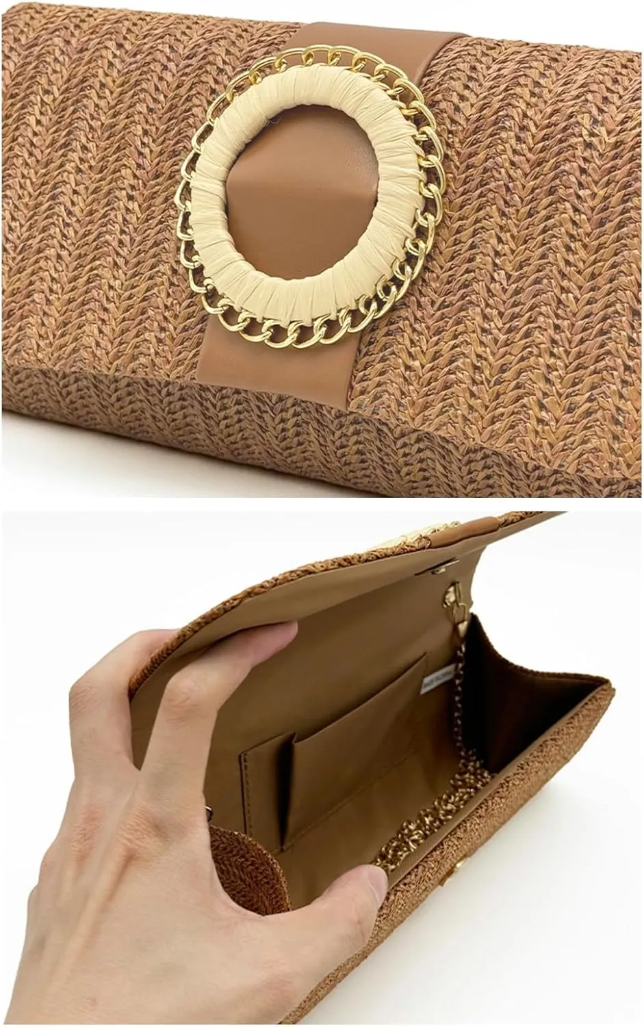 Straw Woven Clutch Purse 2025 Summer Boho Evening Handbag Chain Crossbody Bag Flap Envelope Vacation