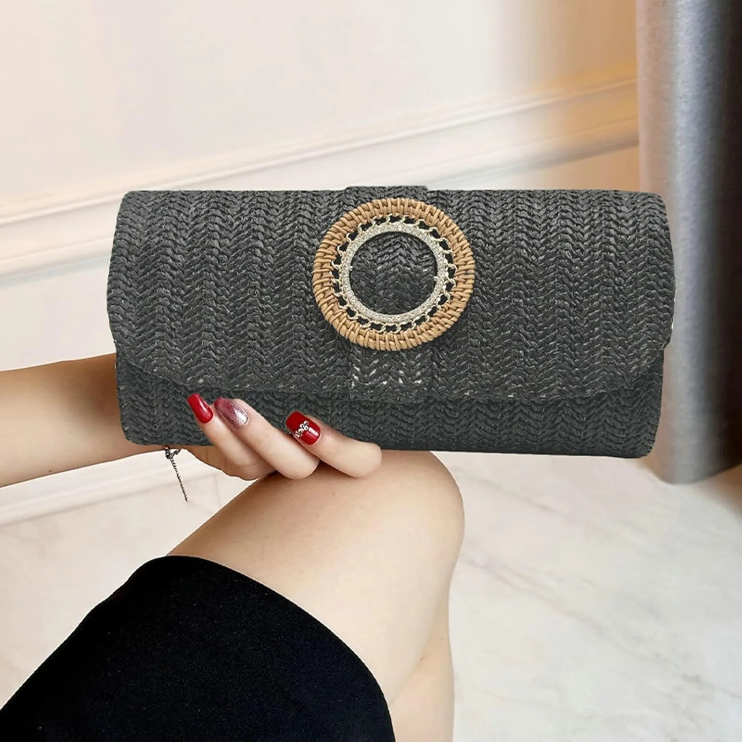 Straw Woven Clutch Purse 2025 Summer Boho Evening Handbag Chain Crossbody Bag Flap Envelope Vacation