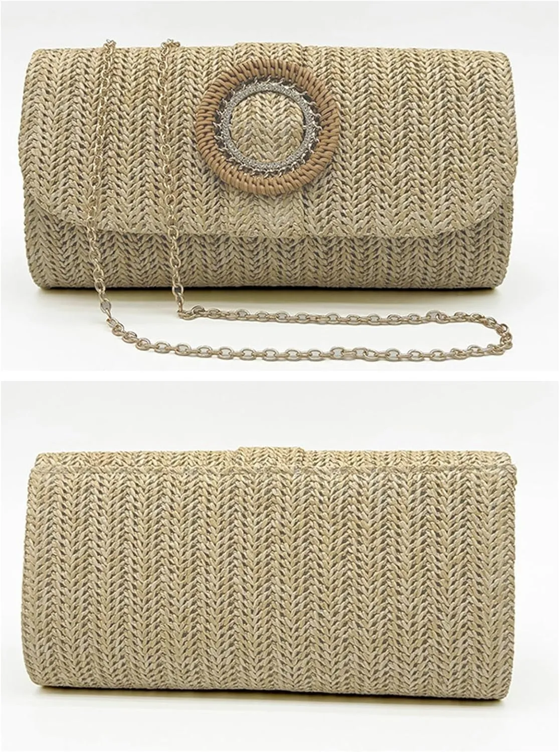 Straw Woven Clutch Purse 2025 Summer Boho Evening Handbag Chain Crossbody Bag Flap Envelope Vacation
