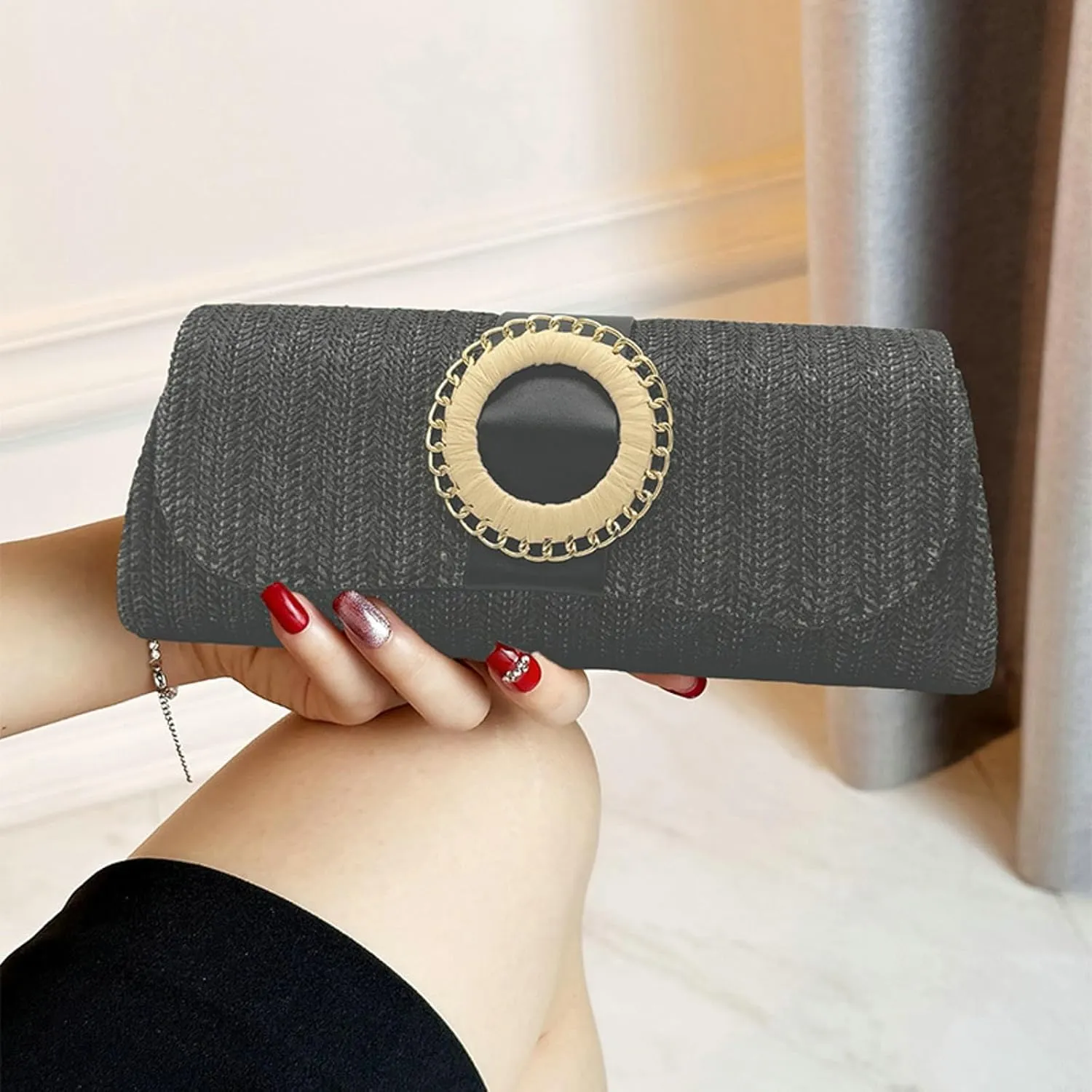 Straw Woven Clutch Purse 2025 Summer Boho Evening Handbag Chain Crossbody Bag Flap Envelope Vacation