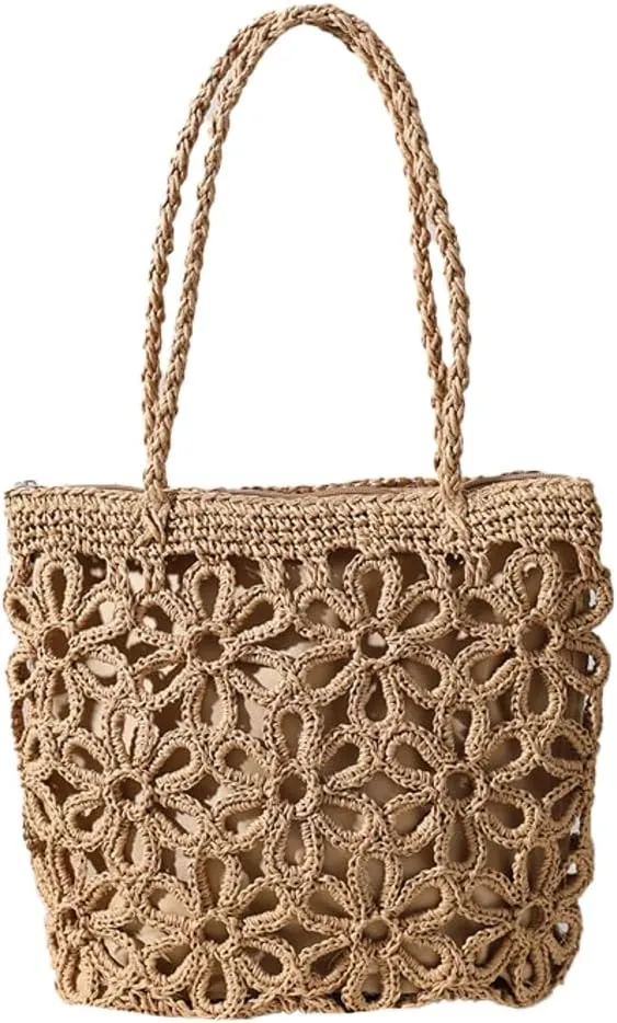 Straw Woven Handbags for Women Hollow Shoulder Bag Large Flower Tote Purse Designer Top Handle Bag Beach Summer
