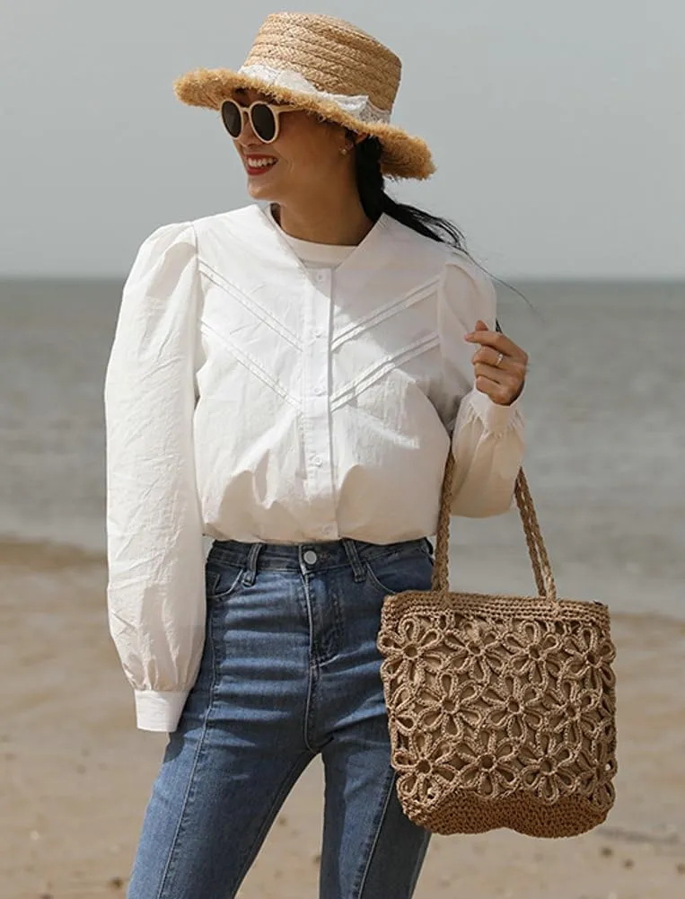 Straw Woven Handbags for Women Hollow Shoulder Bag Large Flower Tote Purse Designer Top Handle Bag Beach Summer