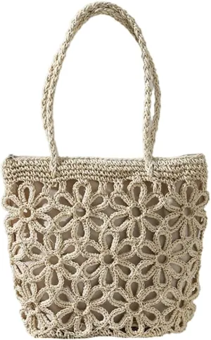 Straw Woven Handbags for Women Hollow Shoulder Bag Large Flower Tote Purse Designer Top Handle Bag Beach Summer