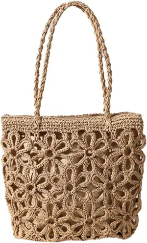 Straw Woven Handbags for Women Hollow Shoulder Bag Large Flower Tote Purse Designer Top Handle Bag Beach Summer
