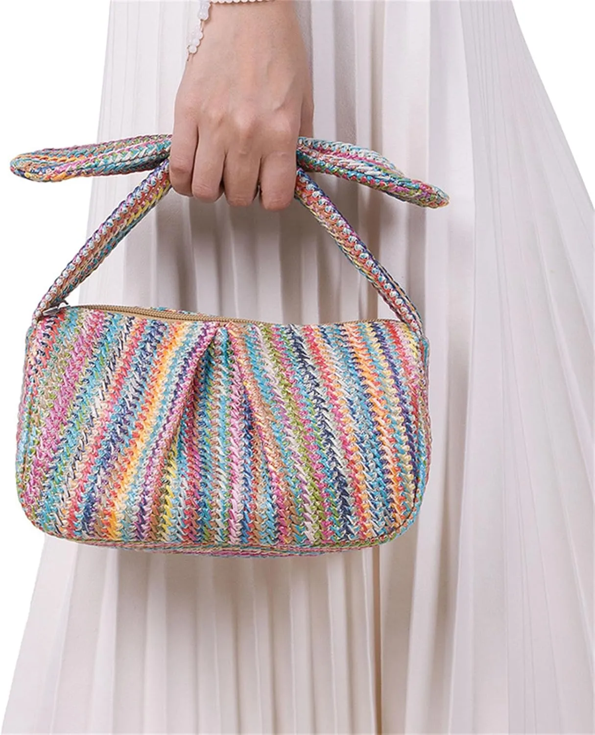 Summer Clutch Purses Women 2025 Knot Bow Top Handle Straw Crescent Handbag Vacation Beach Wallets Casual Pouch