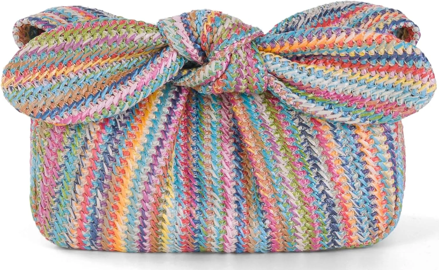 Summer Clutch Purses Women 2025 Knot Bow Top Handle Straw Crescent Handbag Vacation Beach Wallets Casual Pouch