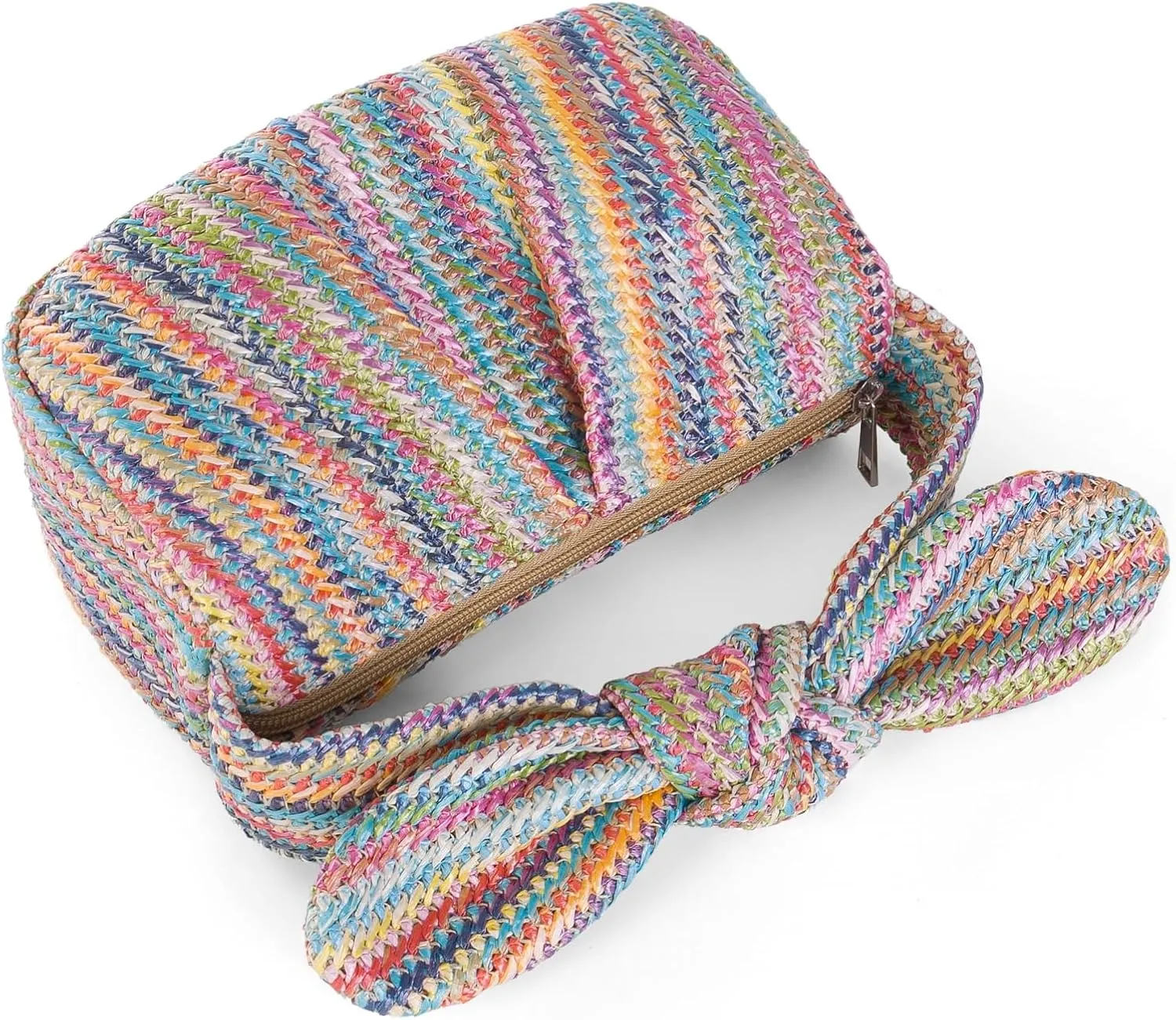 Summer Clutch Purses Women 2025 Knot Bow Top Handle Straw Crescent Handbag Vacation Beach Wallets Casual Pouch