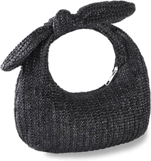 Summer Clutch Purses Women 2025 Knot Bow Top Handle Straw Crescent Handbag Vacation Beach Wallets Casual Pouch