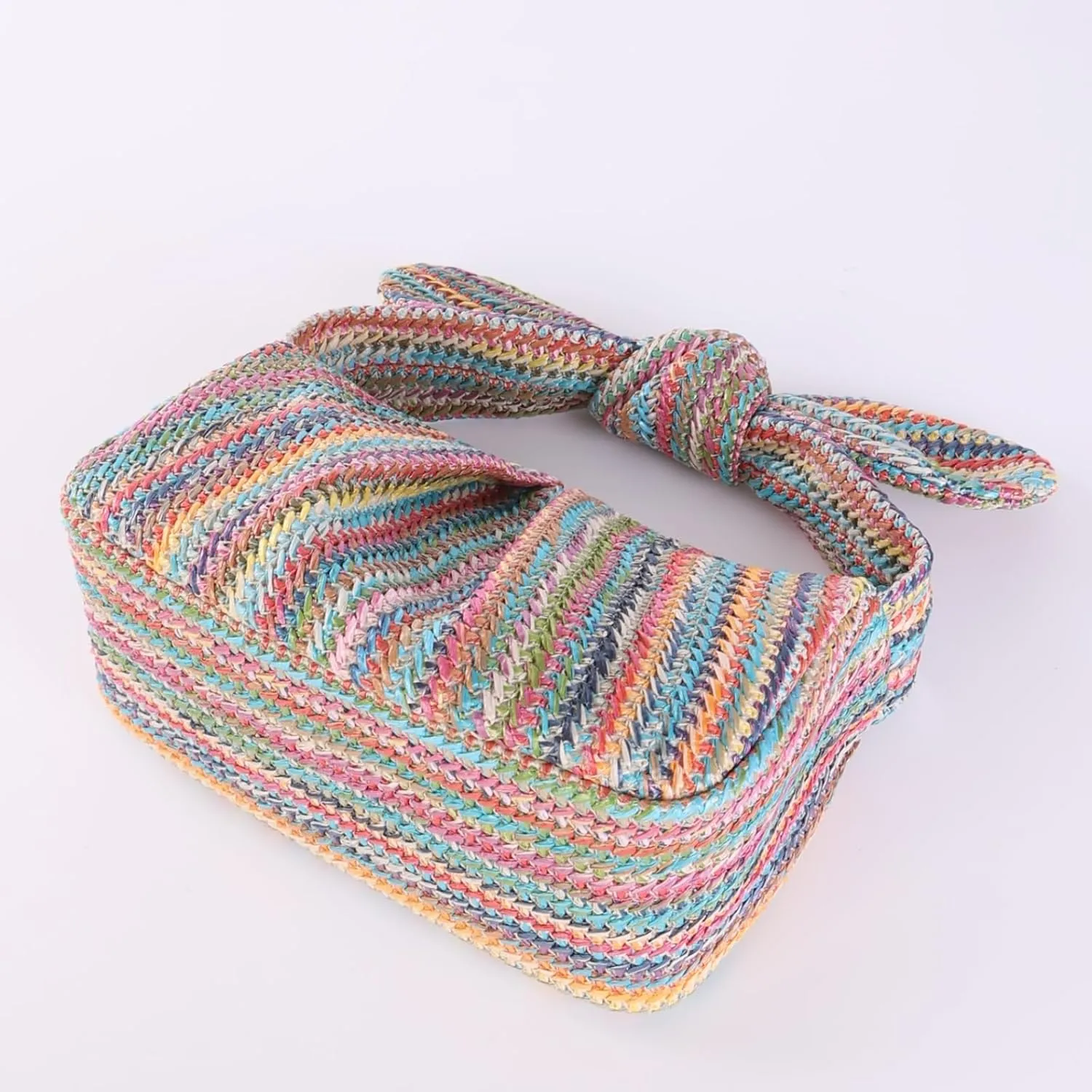 Summer Clutch Purses Women 2025 Knot Bow Top Handle Straw Crescent Handbag Vacation Beach Wallets Casual Pouch