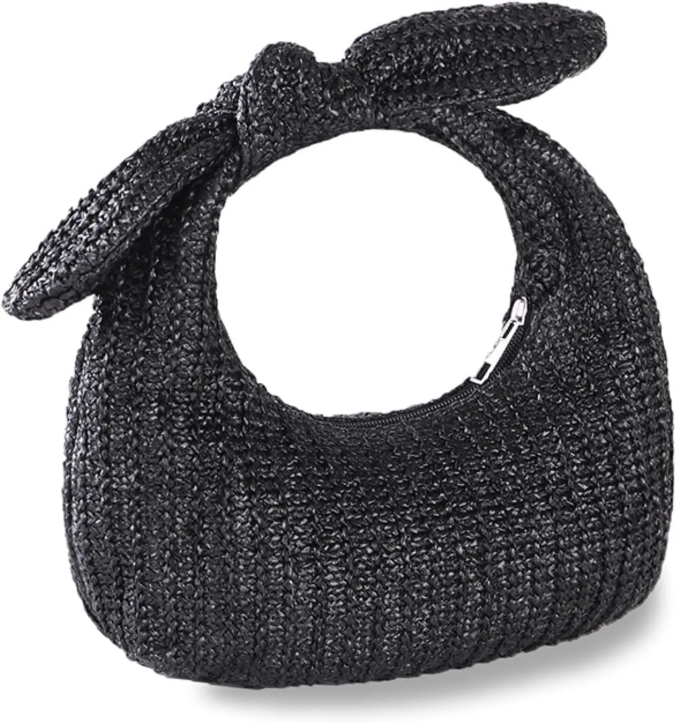 Summer Clutch Purses Women 2025 Knot Bow Top Handle Straw Crescent Handbag Vacation Beach Wallets Casual Pouch