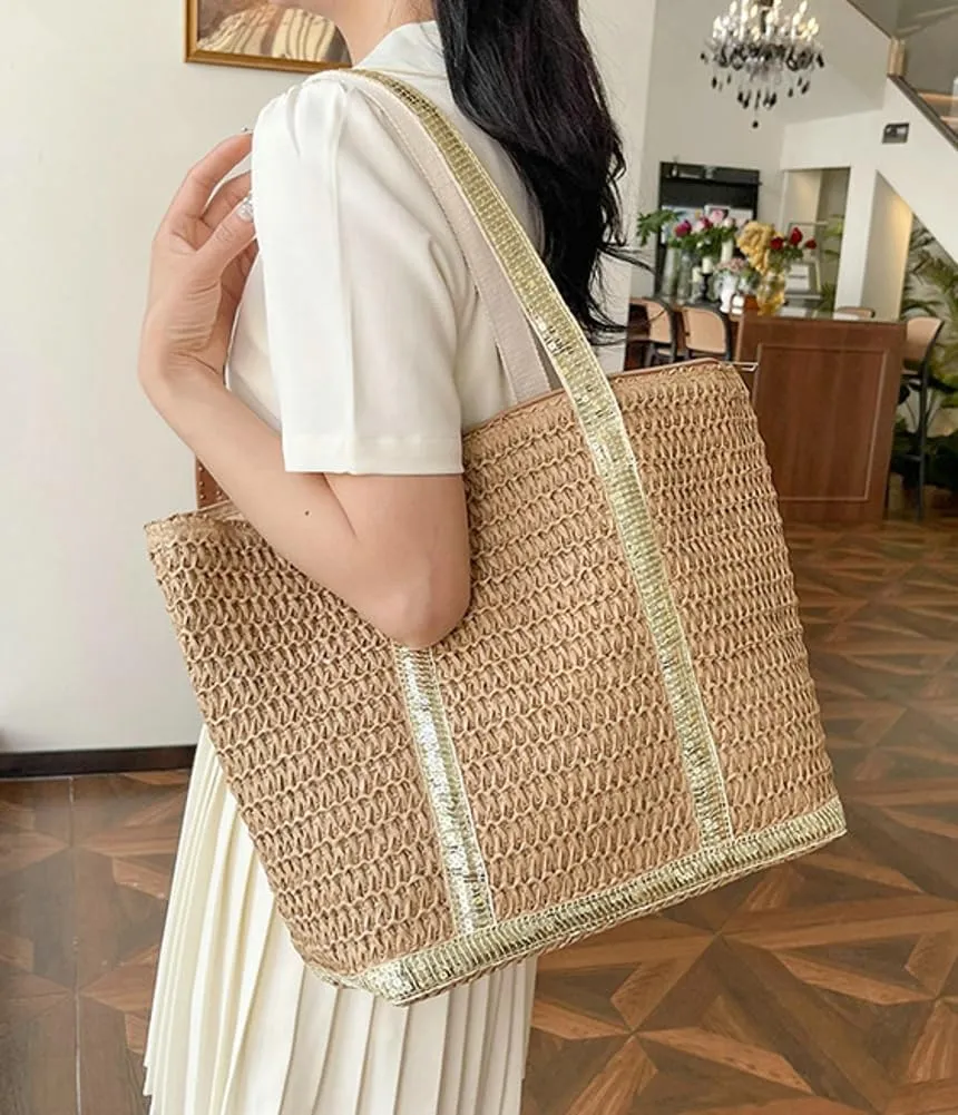 Summer Straw Shoulder Bags for Women Large Capacity Beach Tote Purse Woven Casual Top Handle Handbag Vacation