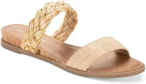 SUN STONE Womens Easten Snake Print Slip On Slide Sandals Tan 7 Medium (B,M), Raffia Woven
