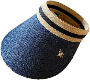 Sun Visor Hats for Women Wide Brim Straw Visors Womens Beach Visors Summer Roll Up Ponytail Beach Hat