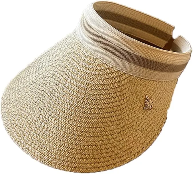 Sun Visor Hats for Women Wide Brim Straw Visors Womens Beach Visors Summer Roll Up Ponytail Beach Hat